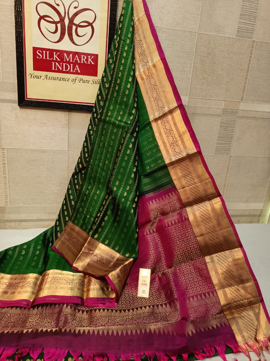 Traditional Vairaoosi Green and magenta kanchipuram saree