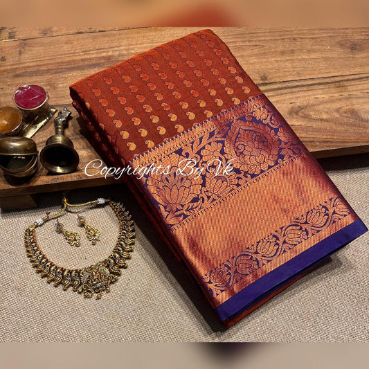 chocolate maroon Semi silk pattu saree