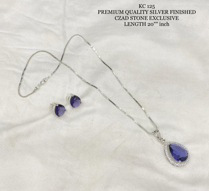 Premium quality silver finished CZ stone exclusive neck chain with stud