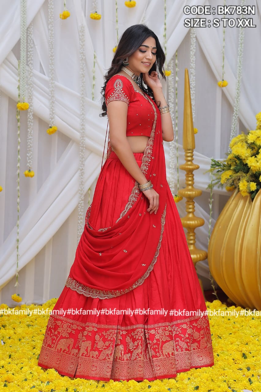 beautiful Maharani Half Saree Set in Red lehenga