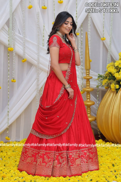 beautiful Maharani Half Saree Set in Red lehenga
