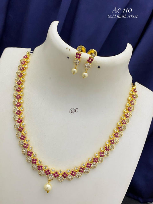 Gold Finish Necklace Set with Earrings