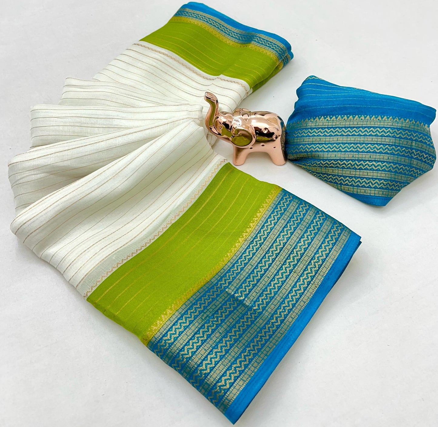 Fancy mysore silk crepe  saree - Green and teurchall