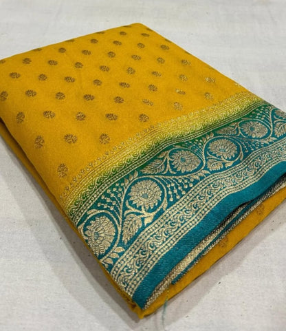mustard yellow georgette silk saree