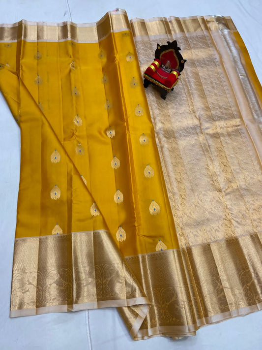 Golden creamy Kanchipuram Pure Silk Saree
