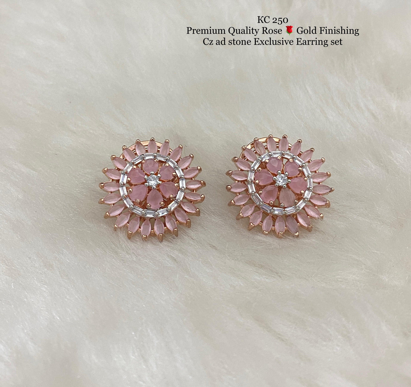 CZ ad stone Rose gold finishing earrings  - Indian style earrings, Stonework Studs