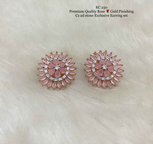 CZ ad stone Rose gold finishing earrings  - Indian style earrings, Stonework Studs