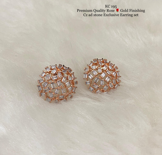 Rose gold finishing CZ ad stone work earrings  - Indian style earrings, Stonework Studs