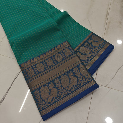 Elegant Kanchi Cotton Saree in Teal Green with Rich Zari Border & Pallu