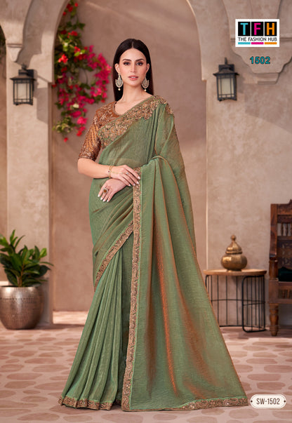 Vibrant pasta green Saree with Embroidered Border