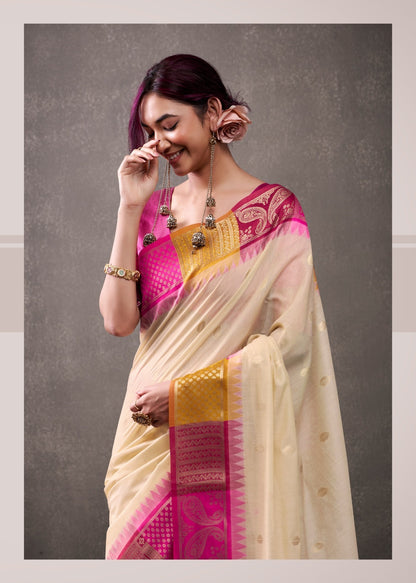 premium modal cotton with rainbow weaving saree