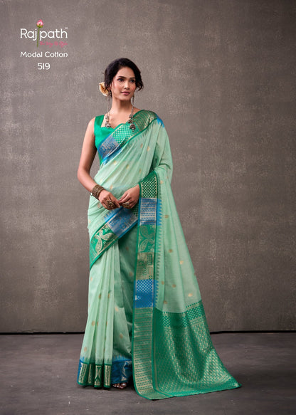 premium modal cotton with rainbow weaving saree