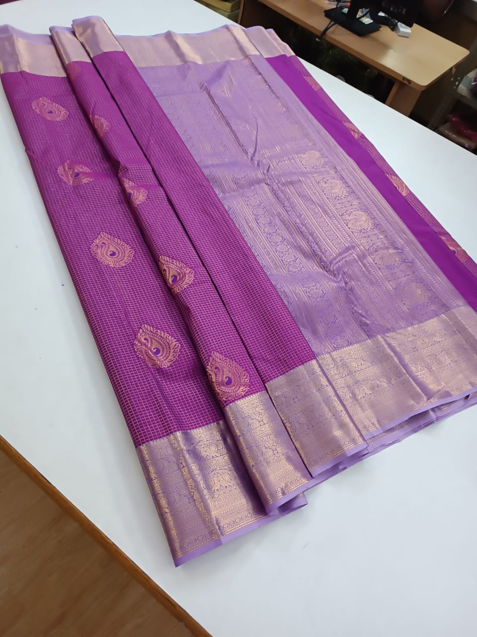 Purple shade Semi kanchipuram - zari work wedding saree