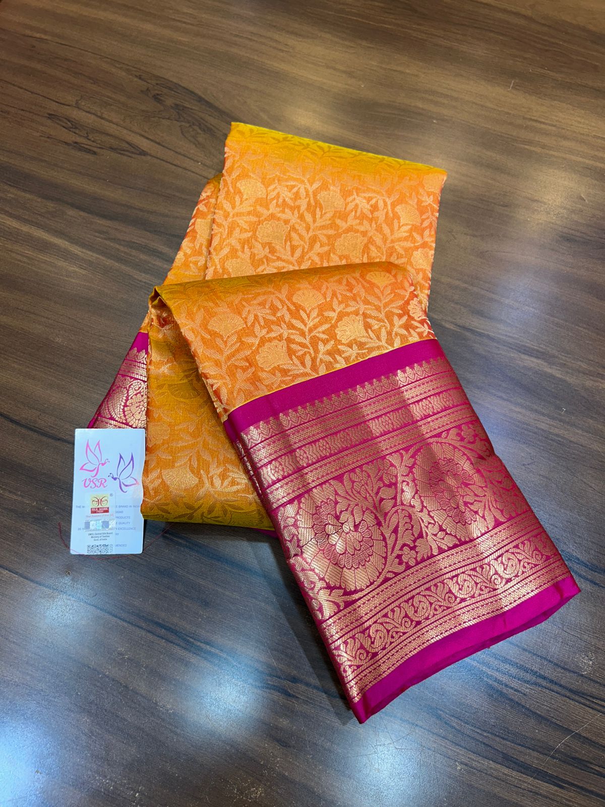 Kanchipuram wedding saree in Red and Magenta silk mark certified saree