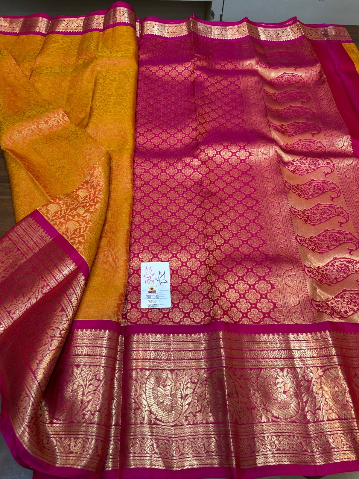Kanchipuram wedding saree in Red and Magenta silk mark certified saree