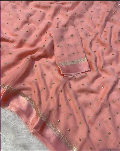 Viscose Georgette Butti Sequin Work Saree with Running Blouse