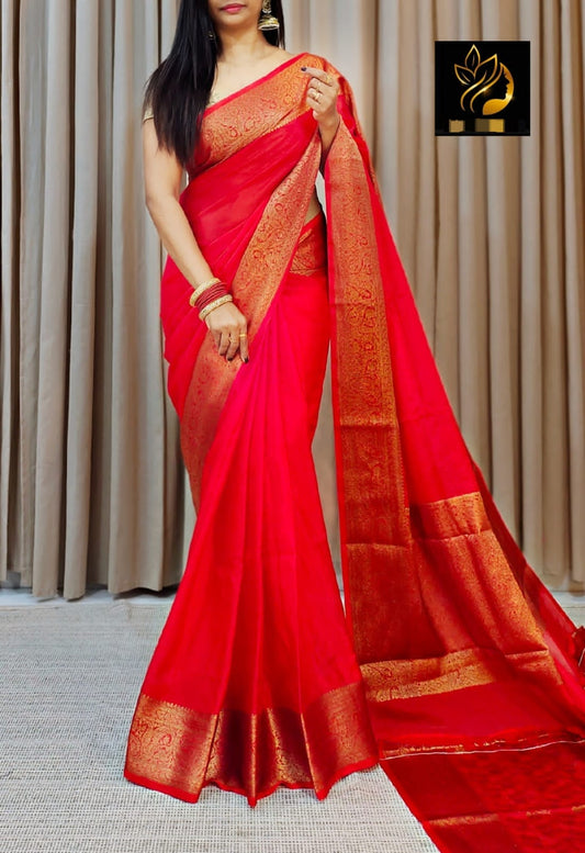 Semi banarasi warm silk - Bright Red