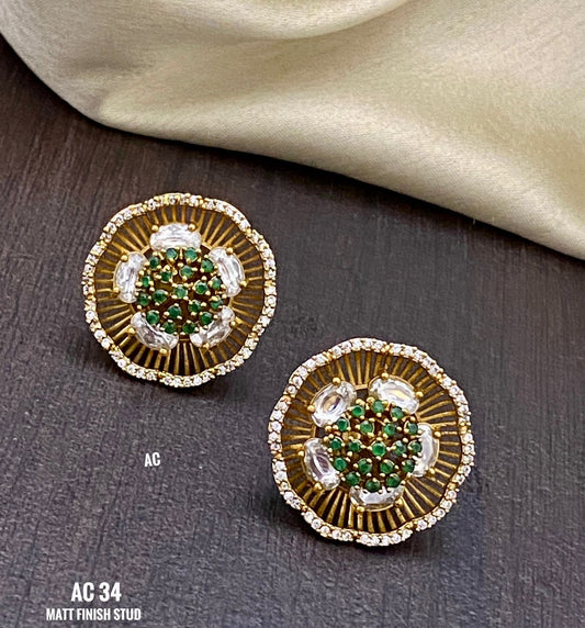 Matt Finish Floral Stone Stud Earrings – Indian Traditional Earrings