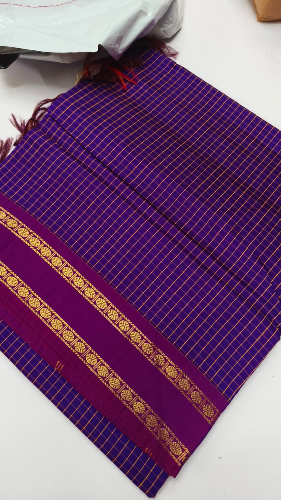 Purple Kanchi Cotton Silk Saree with Zari Checks