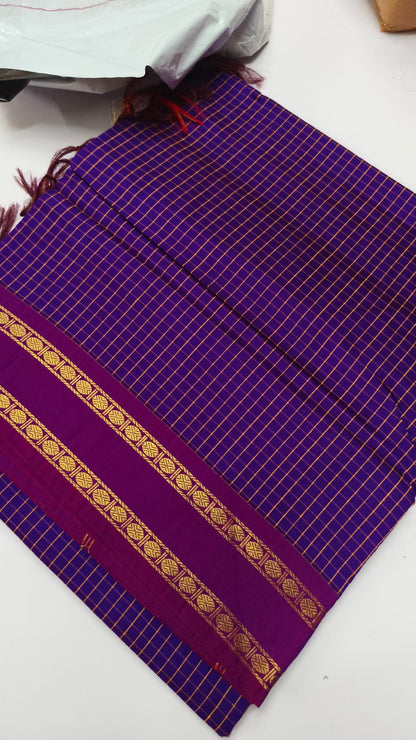 Purple Kanchi Cotton Silk Saree with Zari Checks