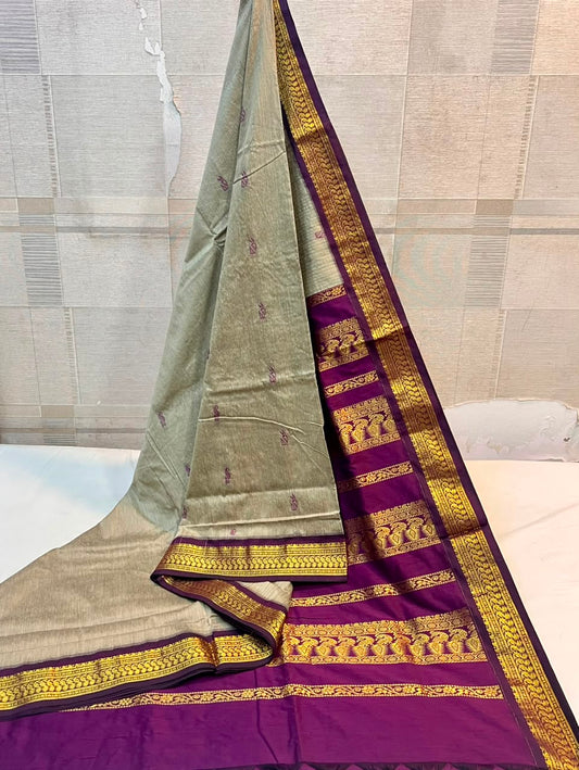 Sage Green & Purple Zari Saree | South Indian Silk Saree | Gold Zari Border Saree | Traditional Wedding Saree