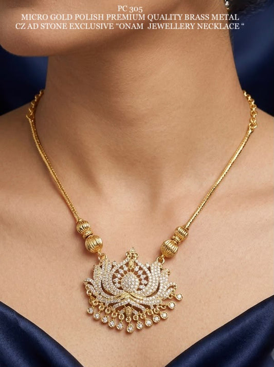 Traditional Micro Gold Polish CZ Stone Necklace