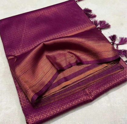 Deep Plum Purple Saree with Antique Gold Woven Border