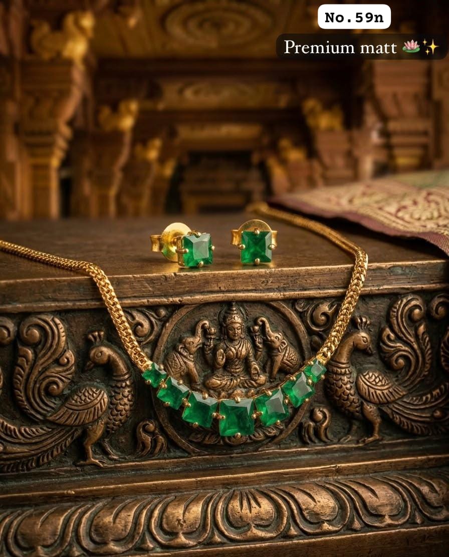 Gold Plated Necklace and Stud Earrings Set with Square Coloured Stones