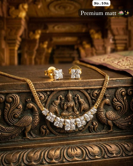 Gold Plated Necklace and Stud Earrings Set with Square Coloured Stones