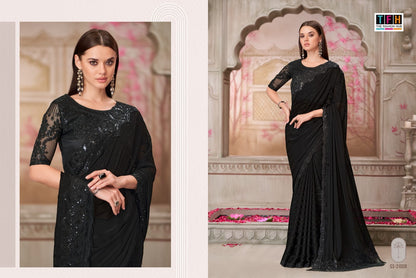 Black Georgette Designer Saree with Embellished Blouse | Cocktail Party Wear Saree