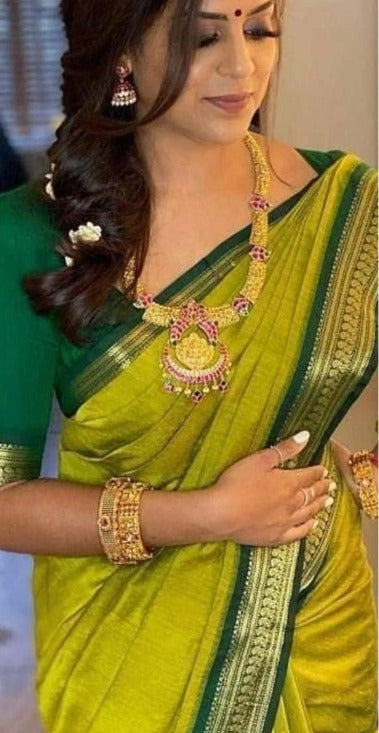 Kalyani Cotton Gatwal saree turquoise and parrot green