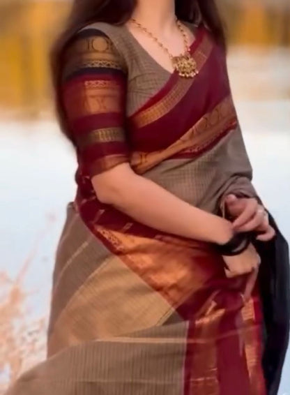Ganga Jamuna border pure kanchi cotton saree in check