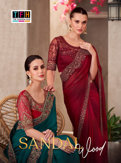 Blue and Red Mauve Satin Saree with Embroidered Border