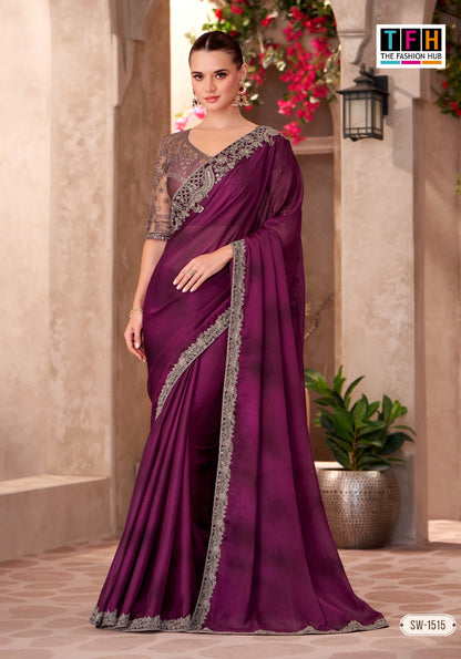 Charming purple saree with embroidered border
