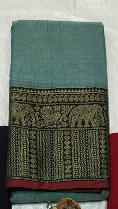 Light turquoise pure narayanpeth mecerised Cotton Saree