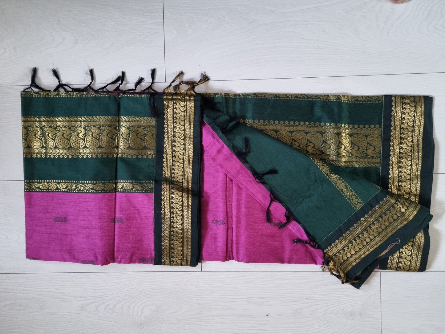 Purple and forest Green Kalyani Cotton Saree