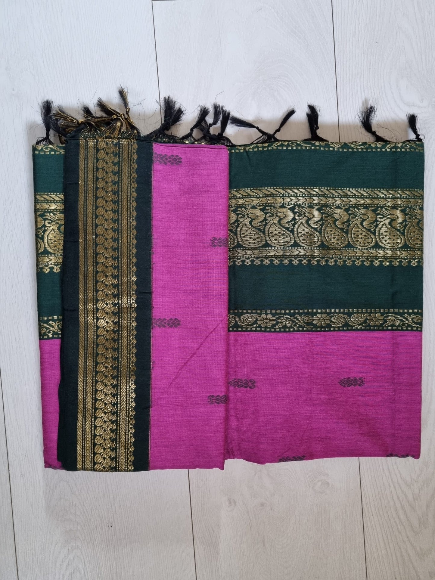 Purple and Bottle Green Kalyani Cotton Saree