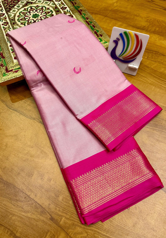 Traditional Kadiyal Paithani soft silk saree - Pink