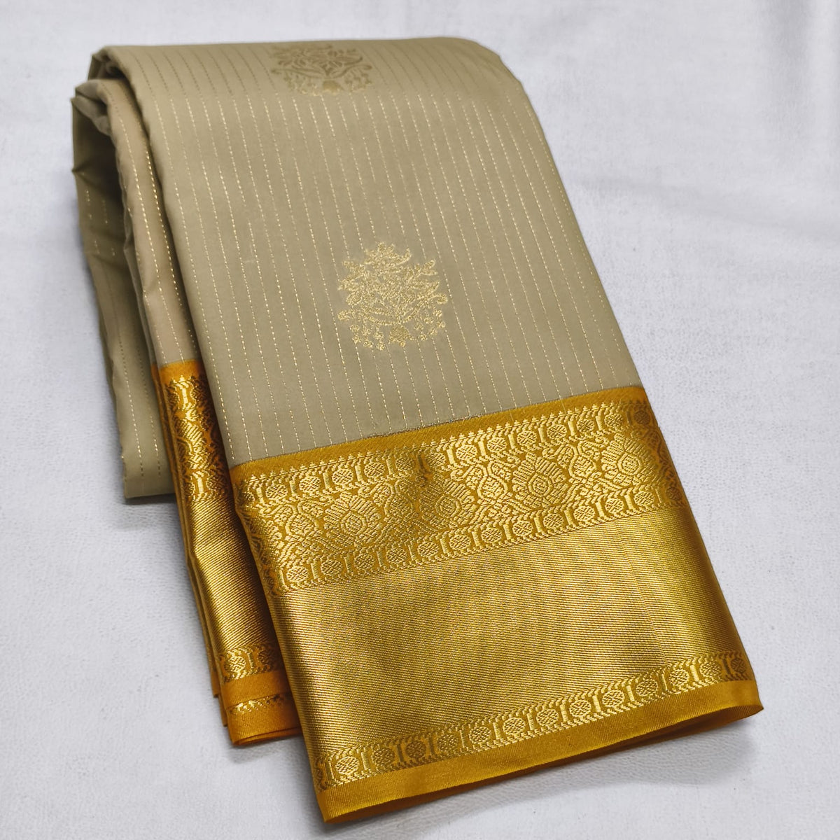Golden-beaige  semi silk saree - pattu