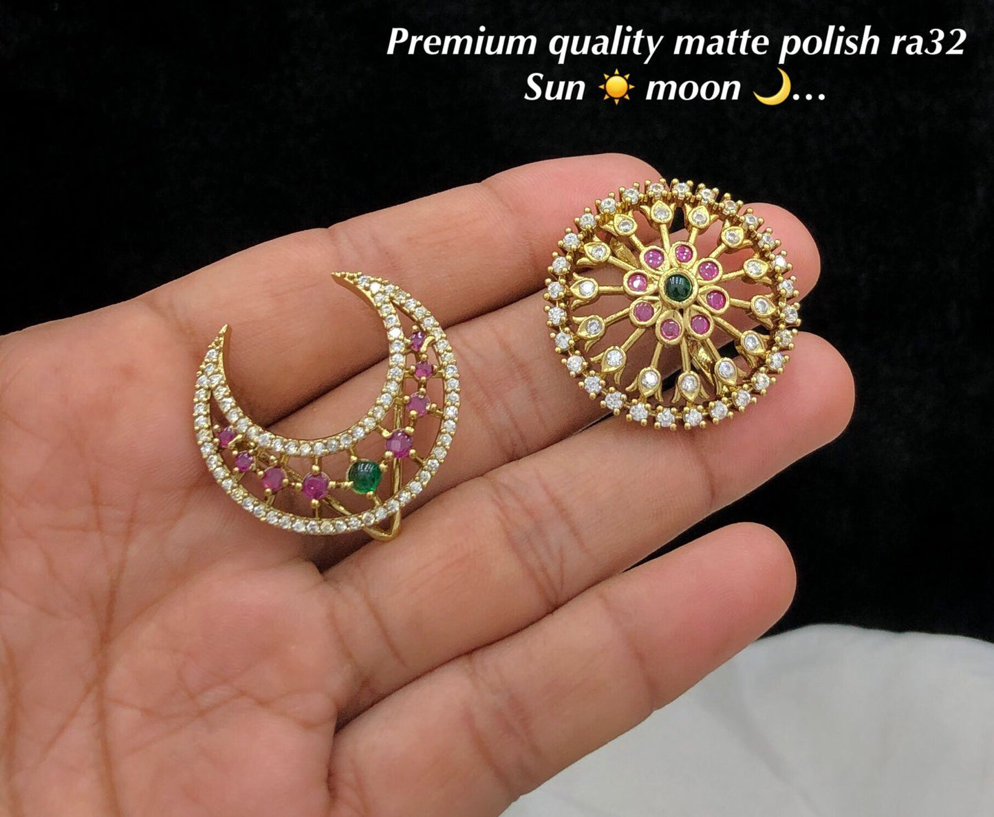 Traditional Sun & Moon Hair Ornaments (Suriyan & Chandran) – Matte Finish