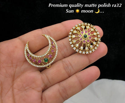 Traditional Sun & Moon Hair Ornaments (Suriyan & Chandran) – Matte Finish