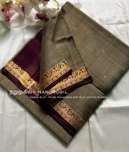 Elegant Vegan Silk Handloom Saree with Vintage Zari Border