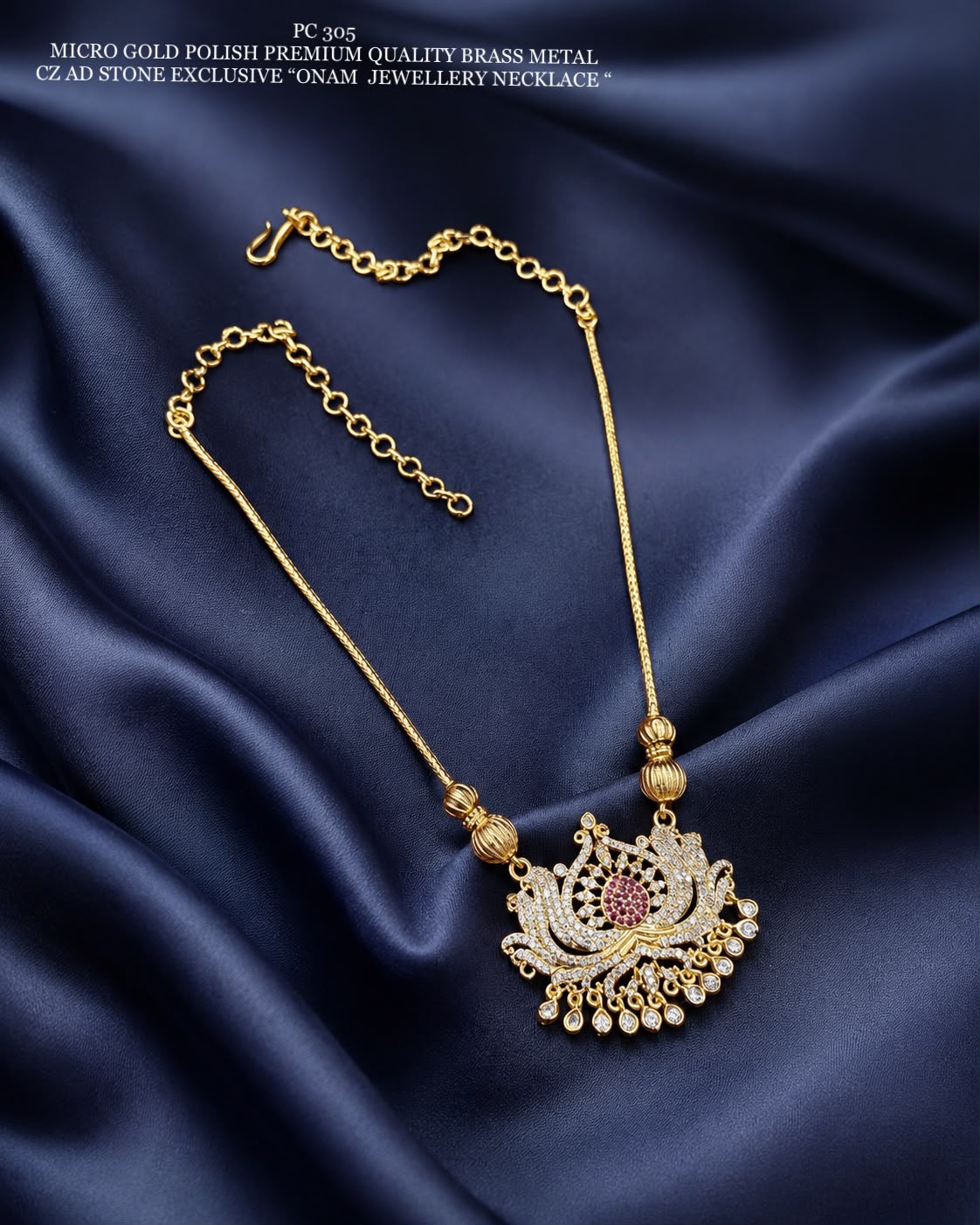 Traditional Micro Gold Polish CZ Stone Necklace