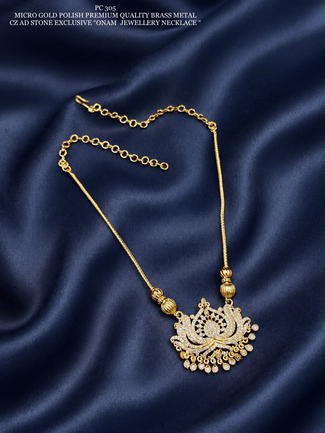 Traditional Micro Gold Polish CZ Stone Necklace