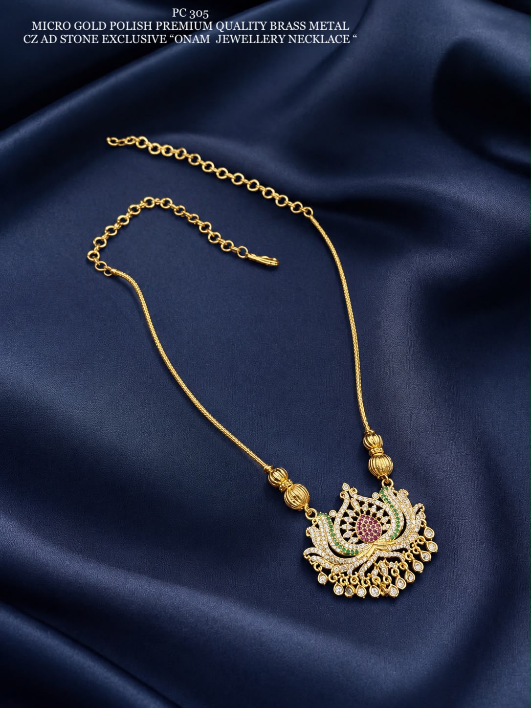 Traditional Micro Gold Polish CZ Stone Necklace