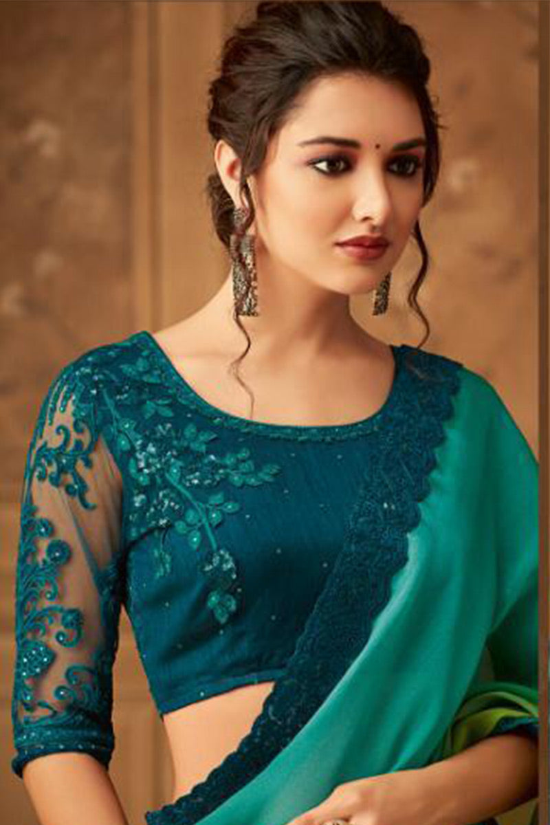 Shades of blue party wear saree