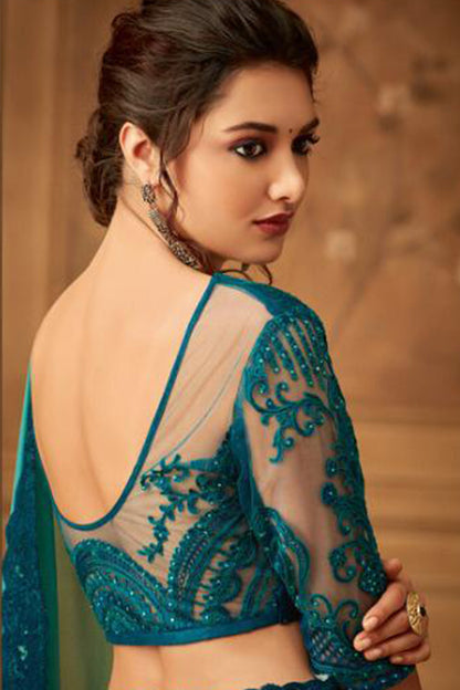 Shades of blue party wear saree
