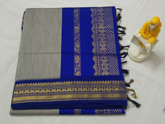 Gray and Blue Kalyani Cotton Gatwal saree