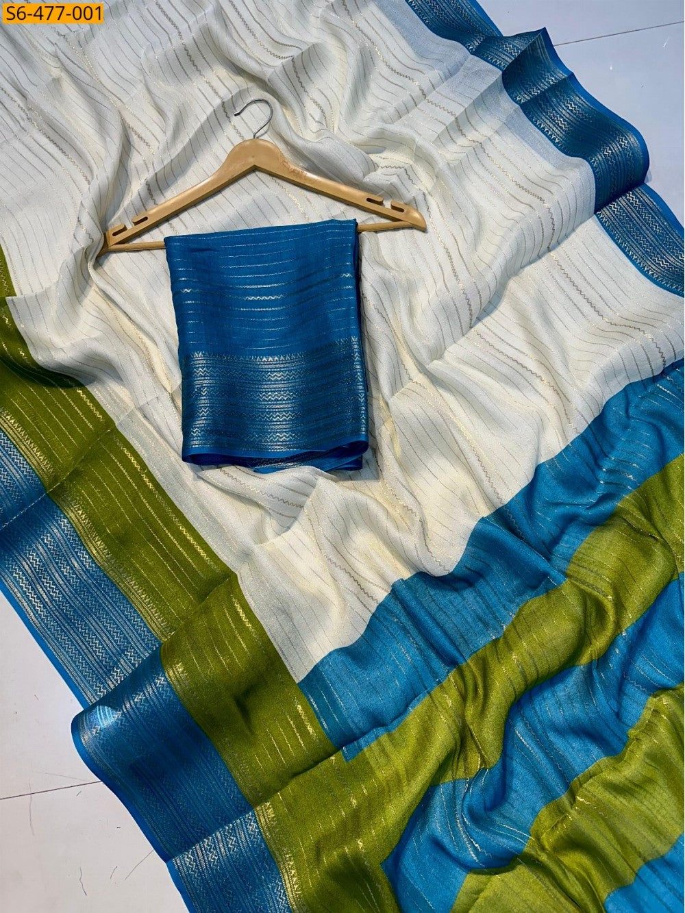 Fancy mysore silk crepe  saree - Green and teurchall