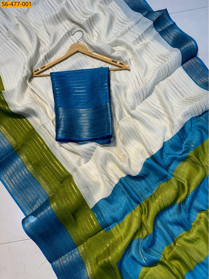 Fancy mysore silk crepe  saree - Green and teurchall